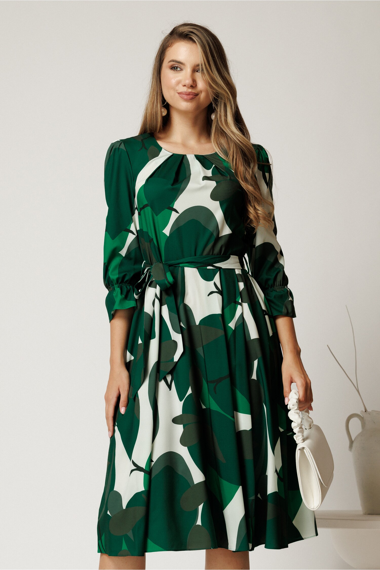 Rochie Cununie Civilă Midi cu Imprimeu Vegetal
