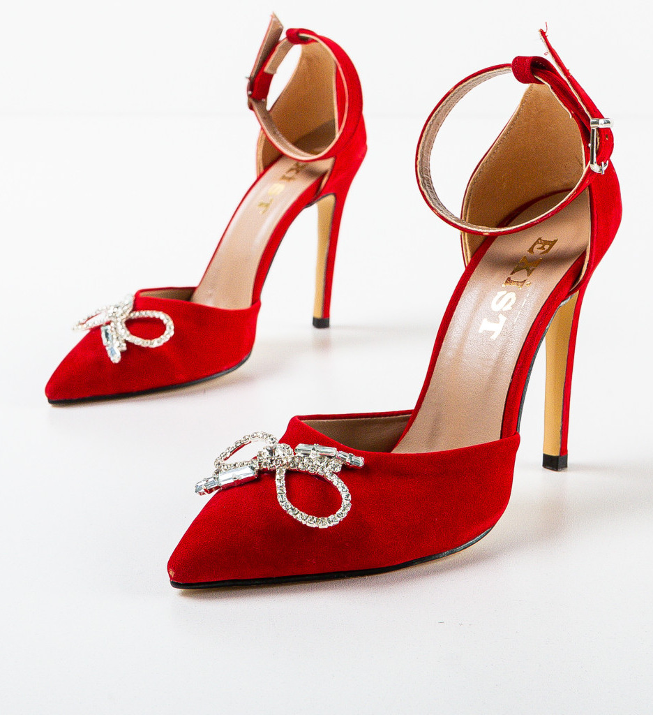 Pantofi dama Alamar rosii cu toc elegant - imagine 6