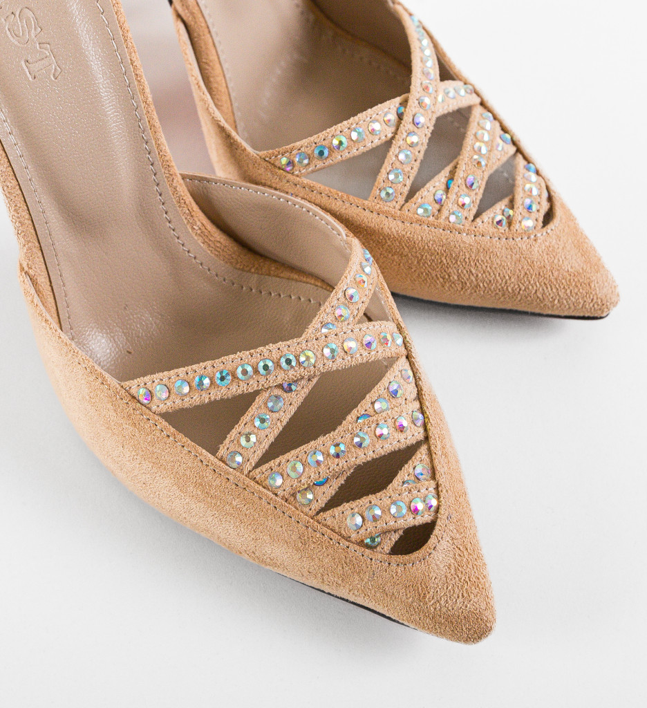 Pantofi dama Alchonya Bej eleganți cu toc - imagine 11