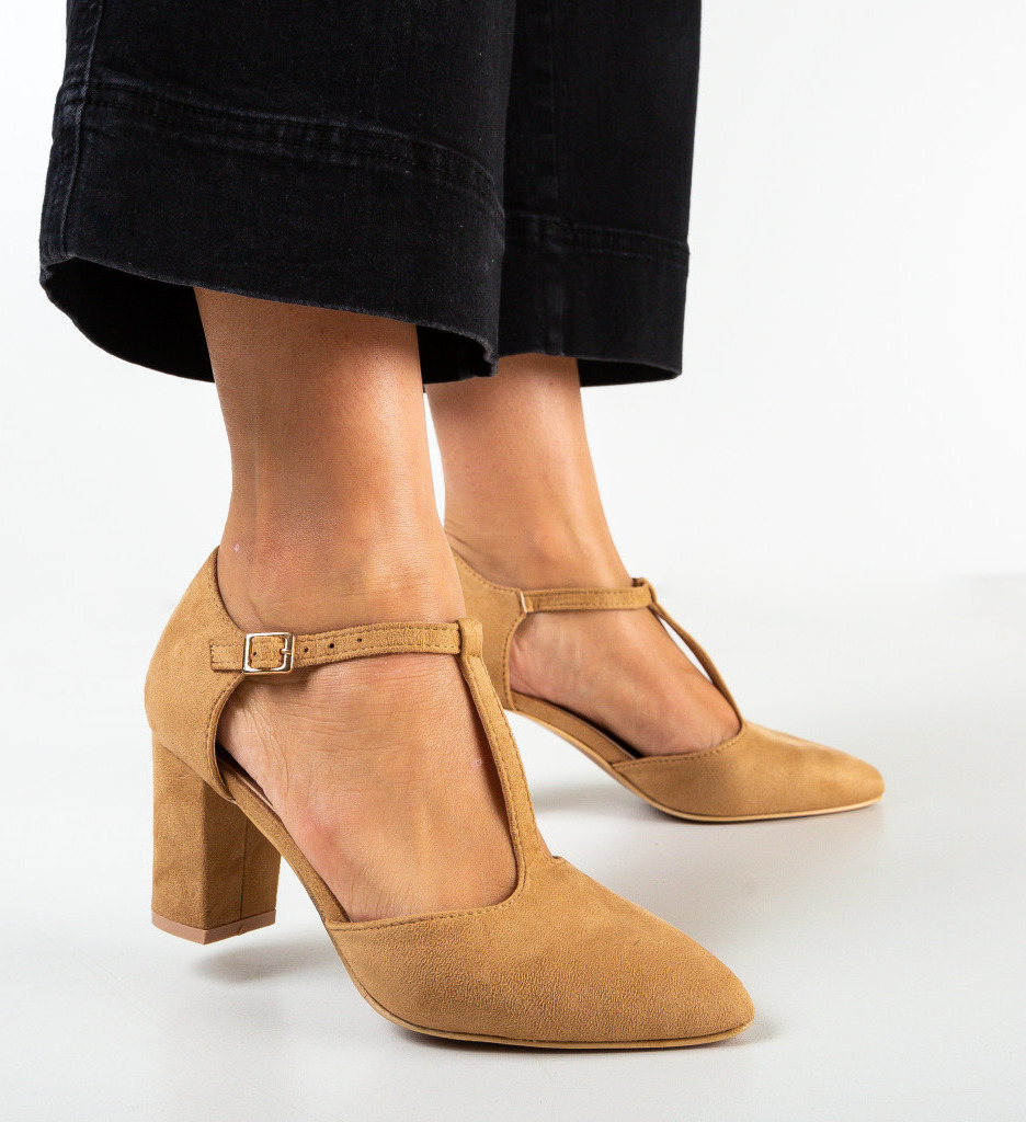 Pantofi Serio Camel eleganți cu toc