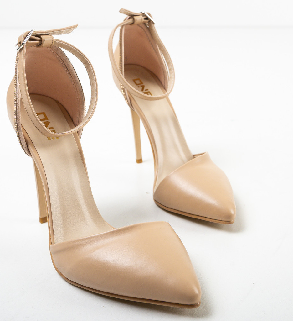 Pantofi Izalam Bej Eleganți cu Toc - imagine 6