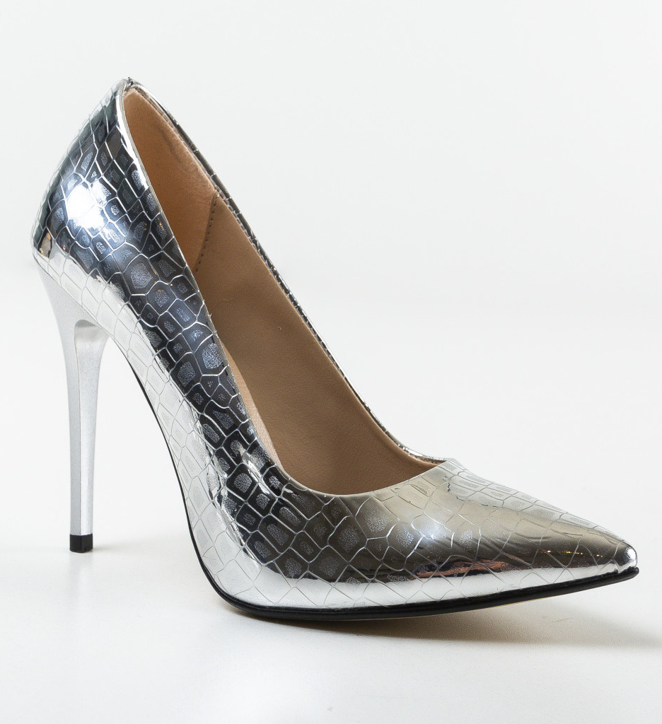 Pantofi Sinclair Argintii 3 cu Toc Eleganți - imagine 4