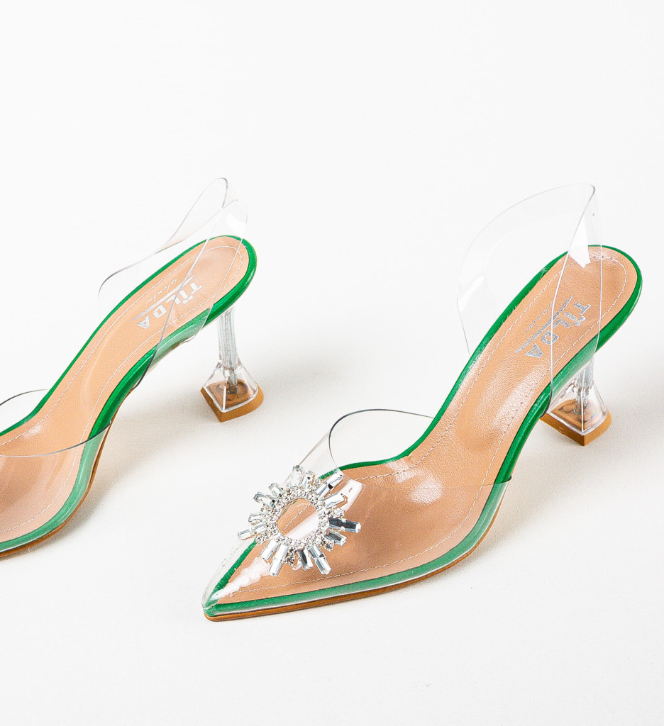 Pantofi Dama Verzi Eleganți cu Toc - imagine 6