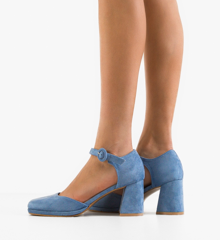 Pantofi dama Rafe Albastri cu toc elegant - imagine 2