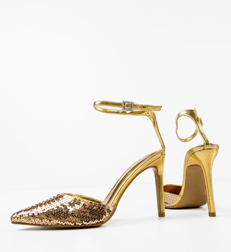 Pantofi Dama Zhelimi Aurii cu Toc Eleganti - imagine 8