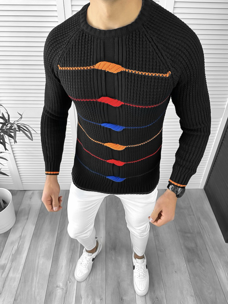 Pulover Barbati Negru Slim Fit Elegant