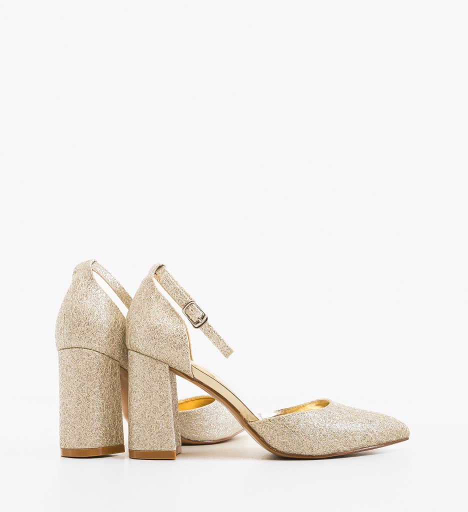 Pantofi Dama Aurii Jana | Toc Inalt Eleganti - imagine 2