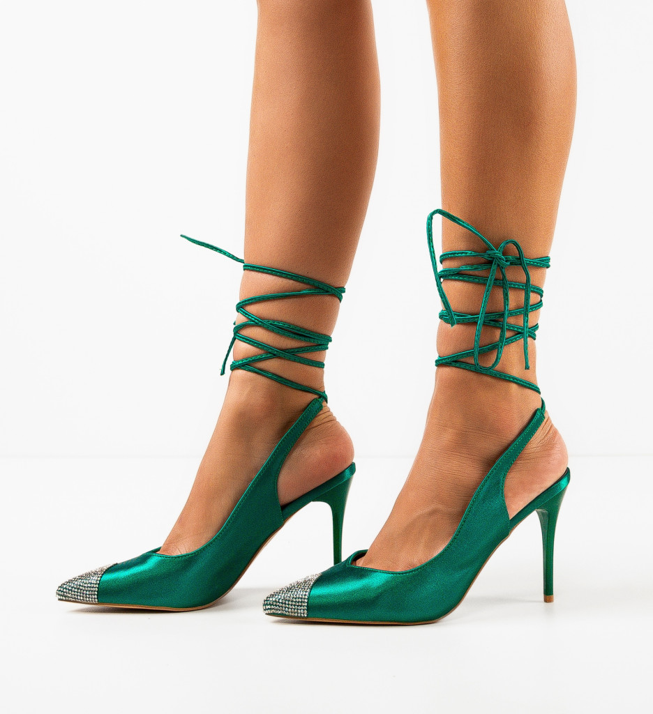 Pantofi Karola Verzi Eleganți cu Toc - imagine 3
