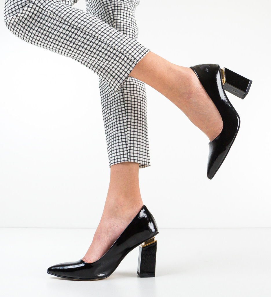 Pantofi Burjoa Negri Eleganți cu Toc - imagine 2