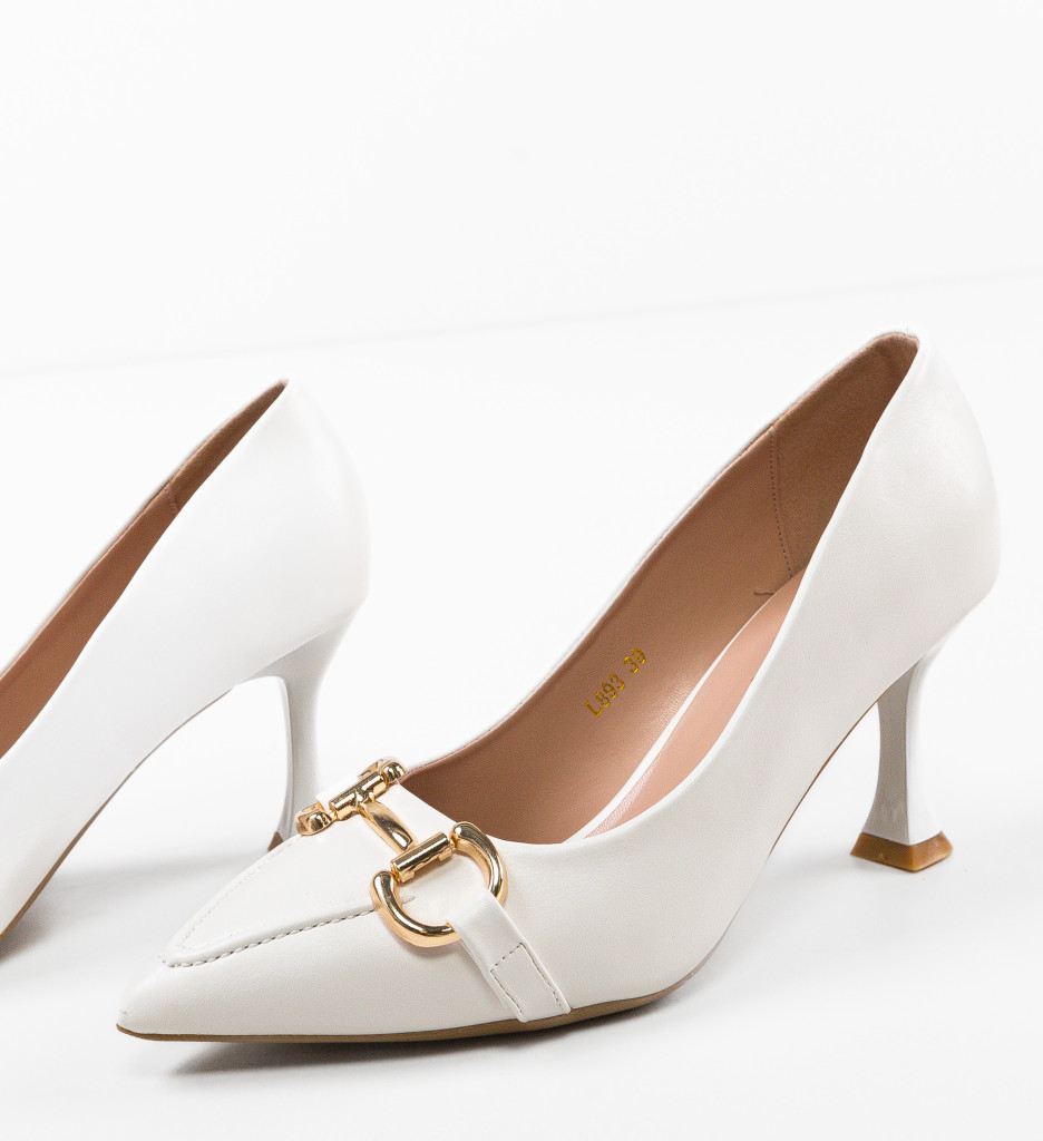 Pantofi Dama Linette Albi Eleganți cu Toc - imagine 8