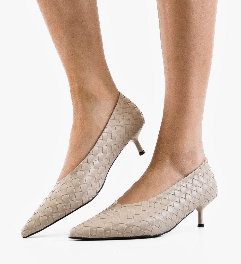 Pantofi dama Raten Bej eleganți cu toc