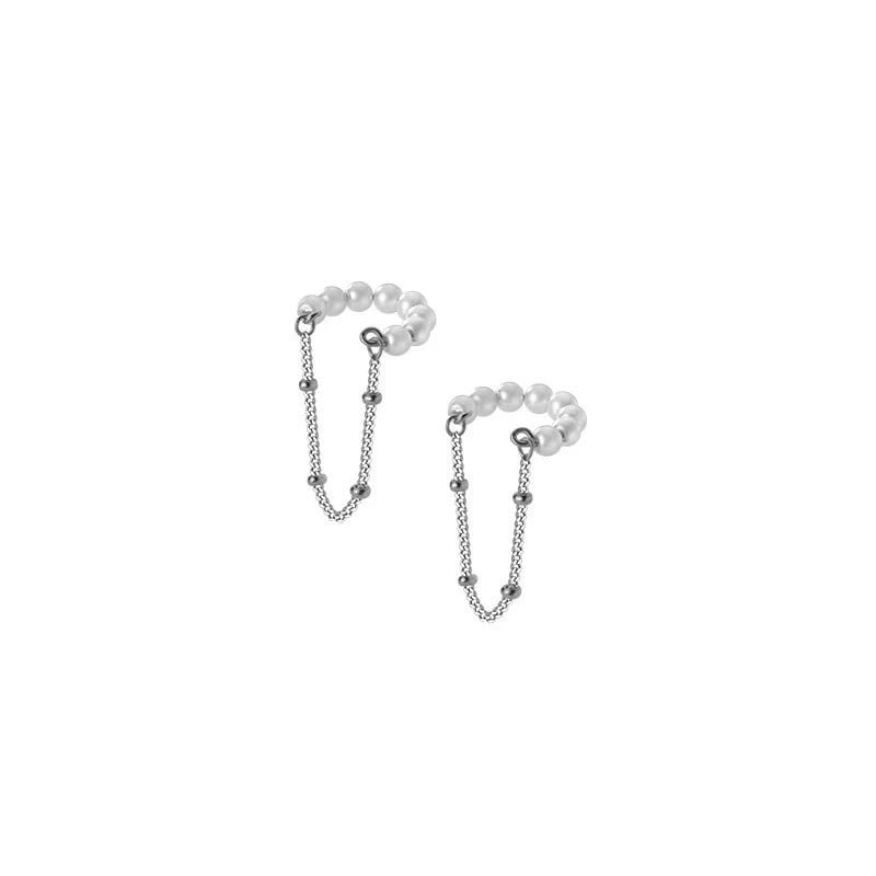Cercei ear cuff argint 925 Amanda JW1076, perlute cu lant