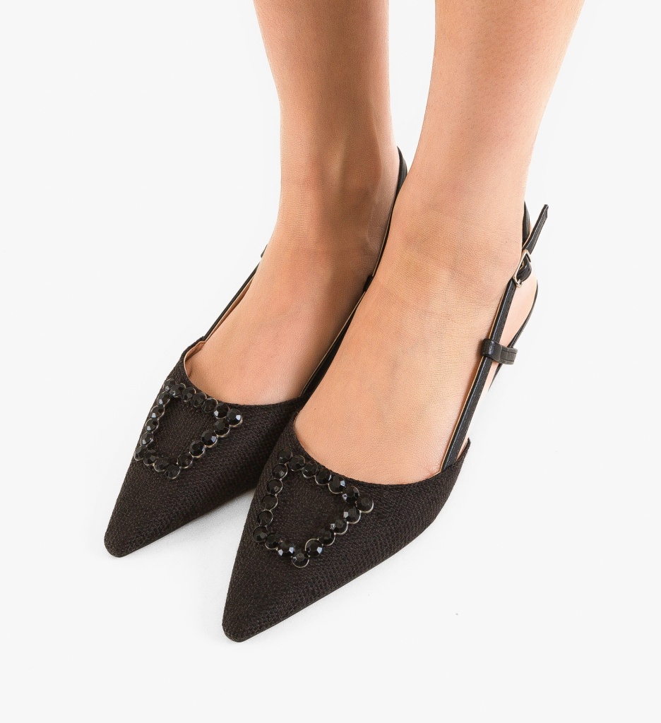 Pantofi Negri Dama Eleganți cu Toc - imagine 4