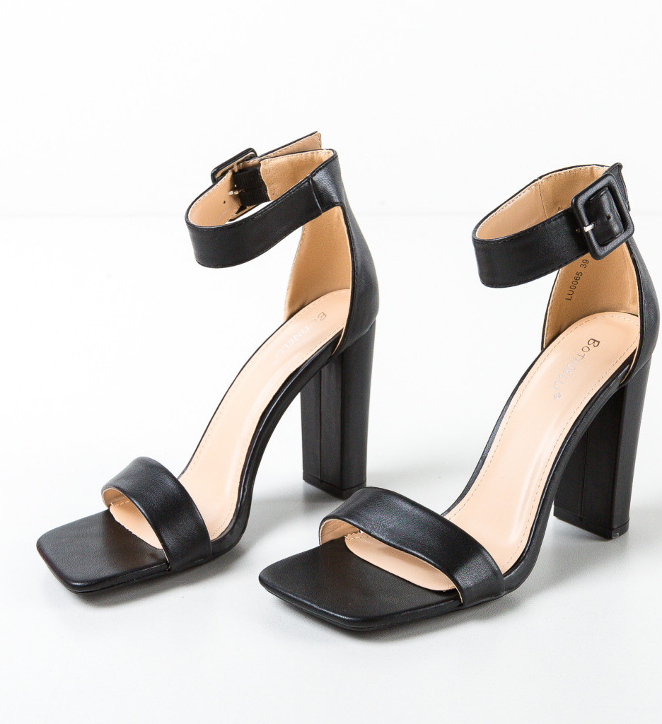 Sandale Dama Lareta Negre cu Toc Elegant - imagine 6