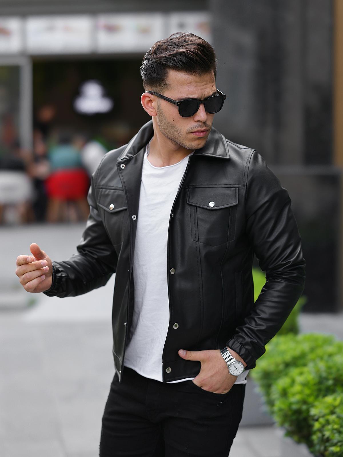 Geaca Barbati Piele Ecologica Slim Fit Neagra