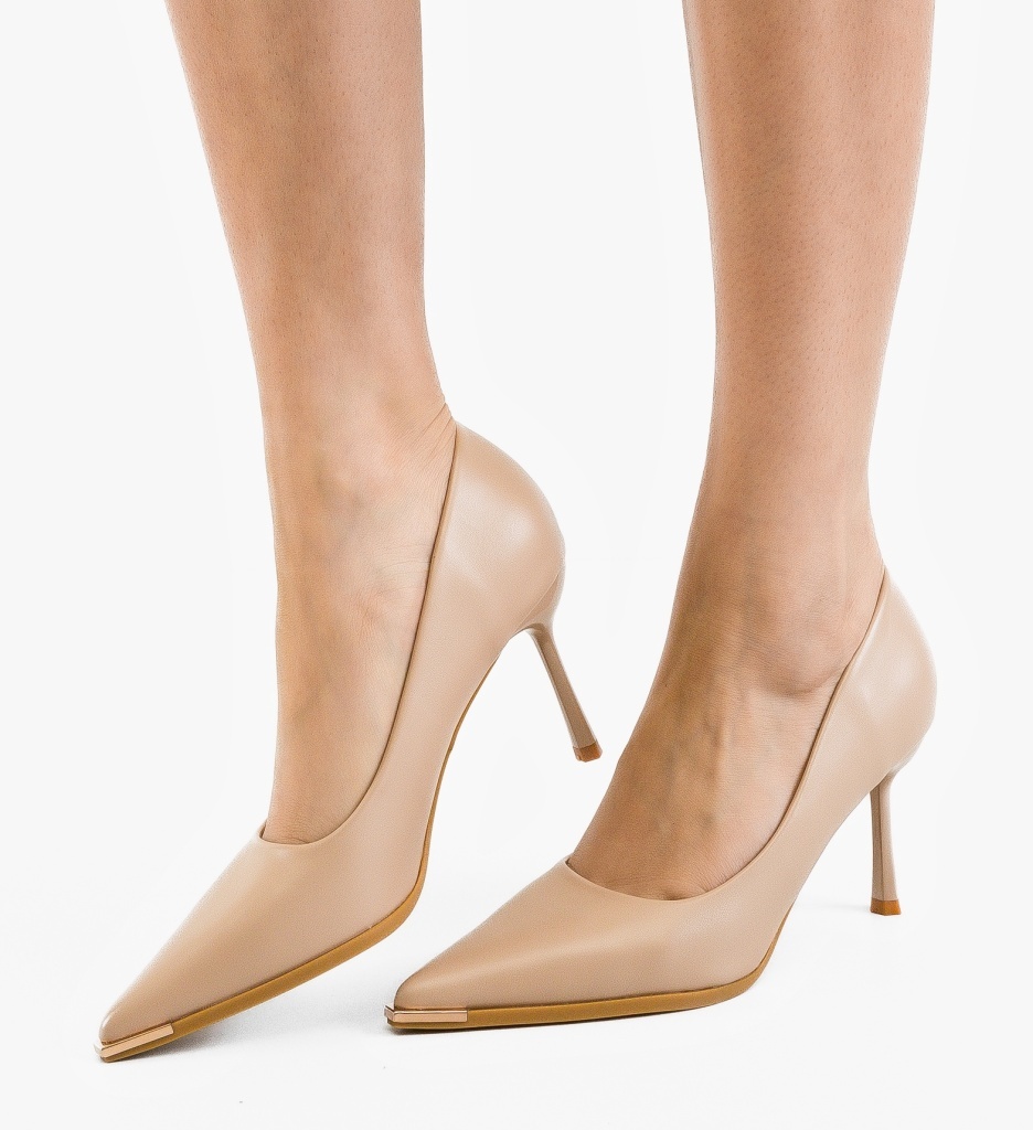 Pantofi dama Bilma Bej eleganți cu toc - imagine 8