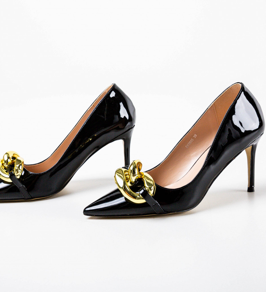 Pantofi Vanille Negri Eleganți cu Toc - imagine 6