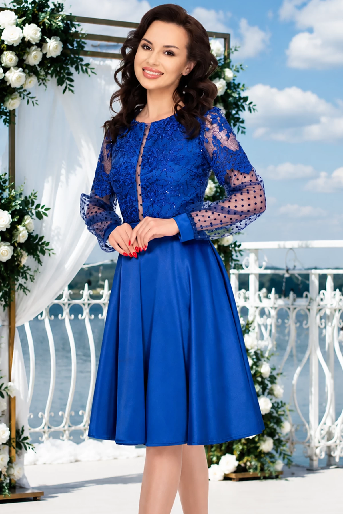 Rochie Midi Josephine Albastru Royal Brodată - imagine 2