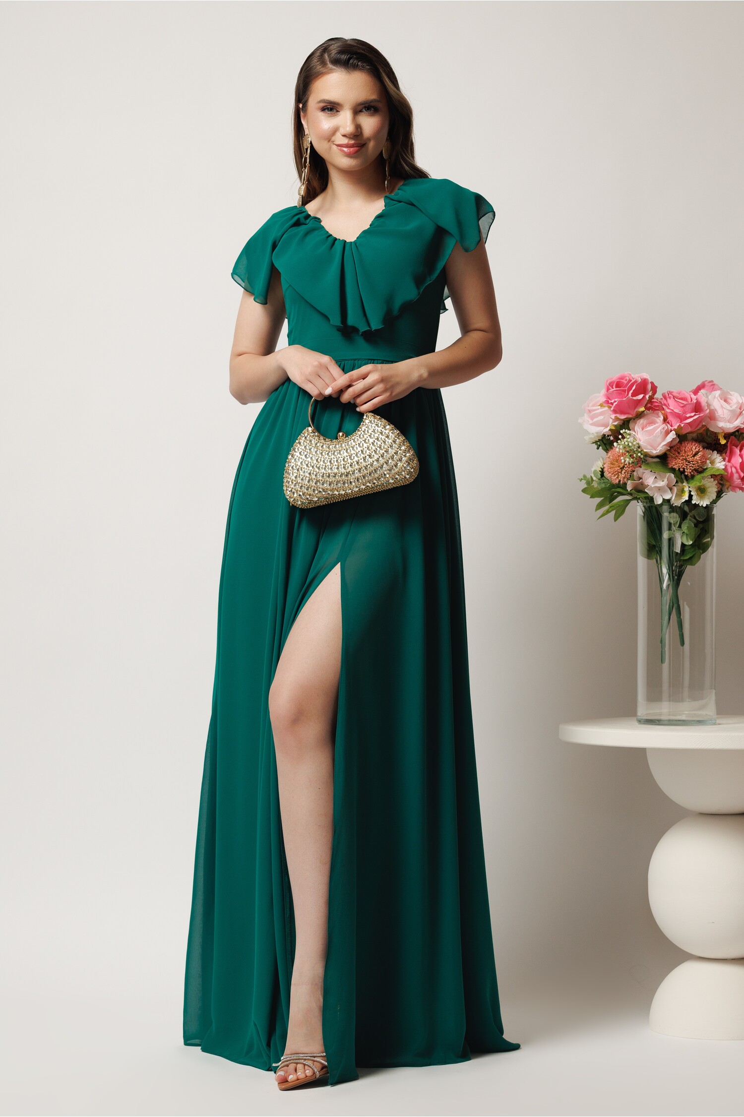 Rochie DY Fashion Verde Eleganta Cu Volan