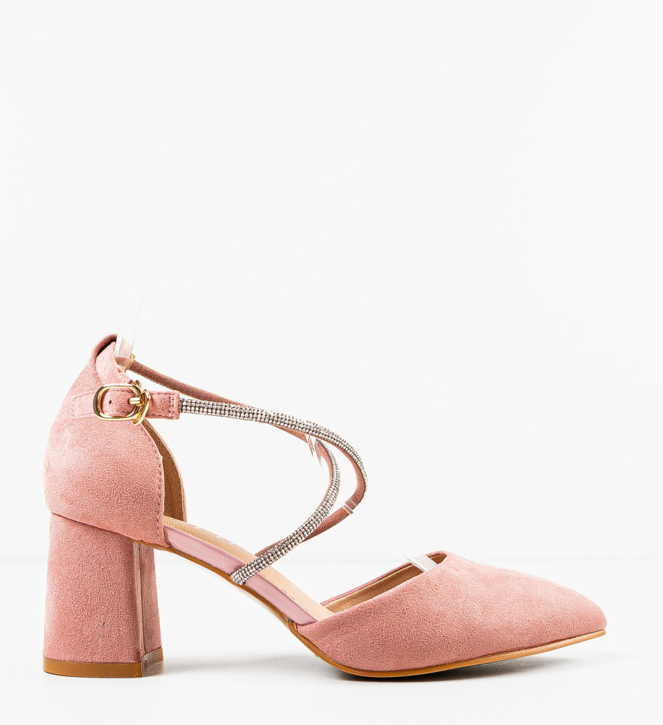 Pantofi Dama Roz cu Toc Doraj - Eleganță și Stil - imagine 4