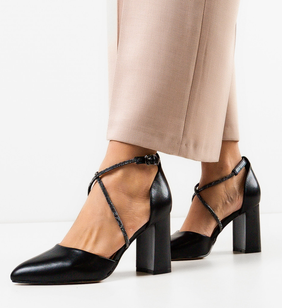 Pantofi Doitei Negri Eleganți cu Toc - imagine 2