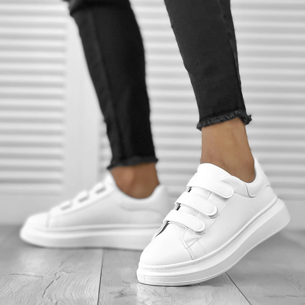 Adidasi Barbati Albi Casual din Piele Ecologica