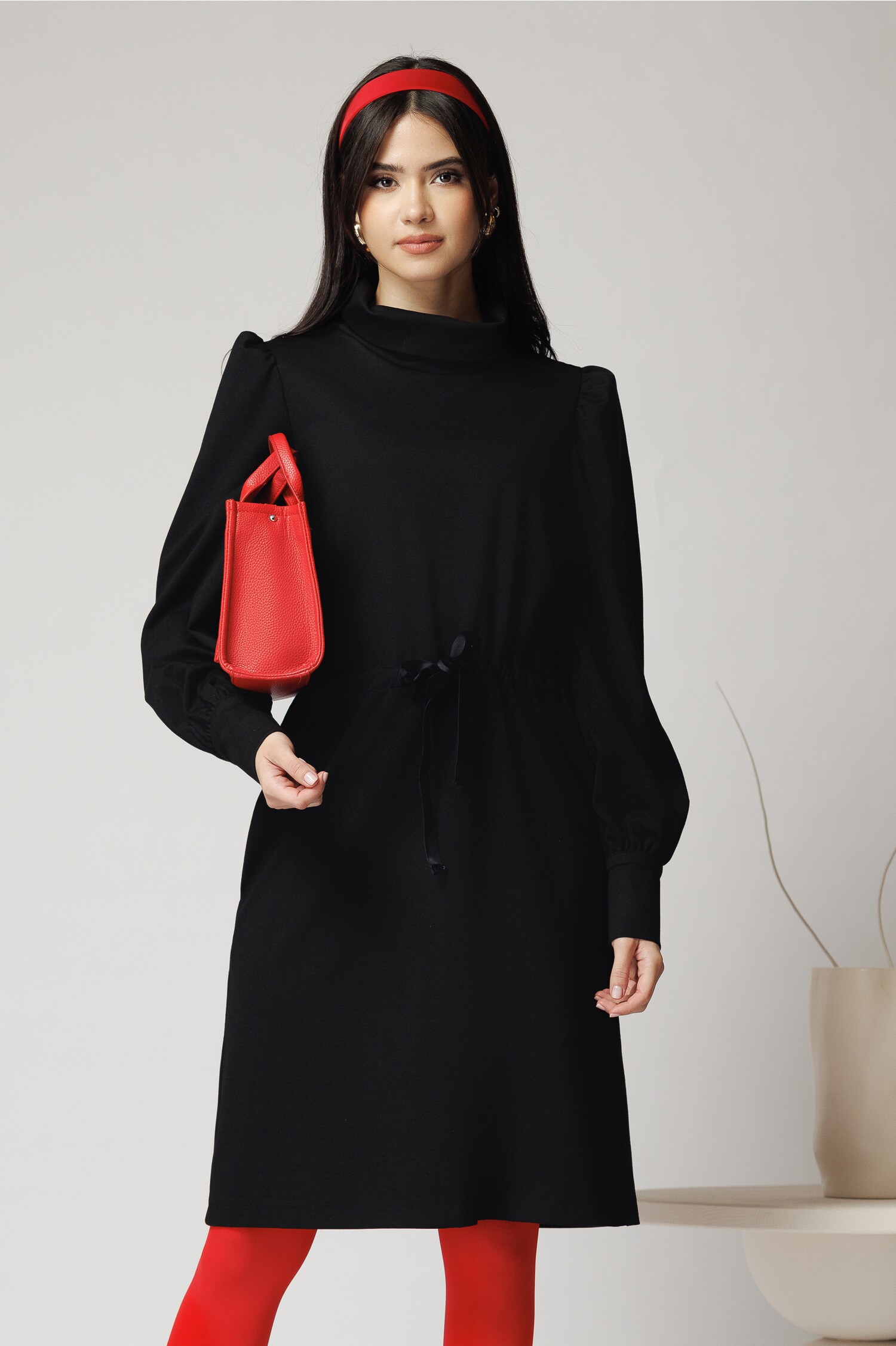 Rochie Neagră DY Fashion Elegantă cu Snur