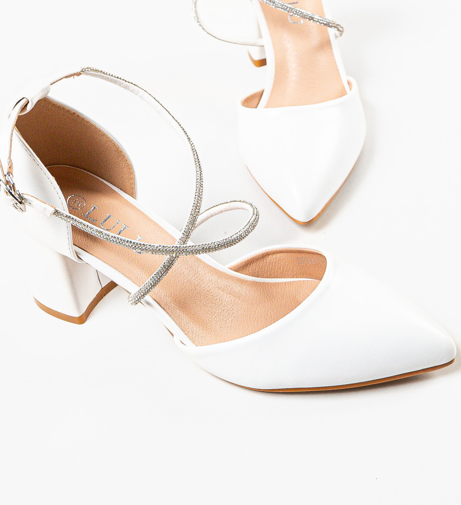 Pantofi Dorol Albi cu Toc Eleganți - imagine 6