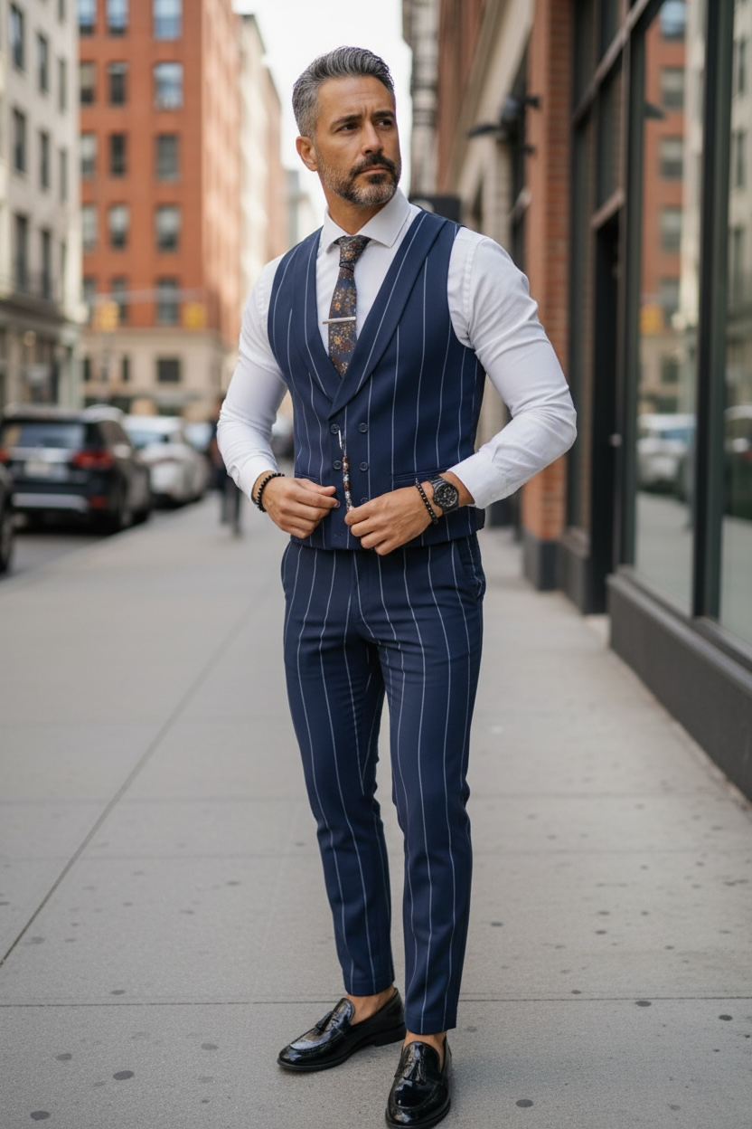 Compleu Barbati Elegant Vesta + Pantaloni Slim Fit - imagine 2