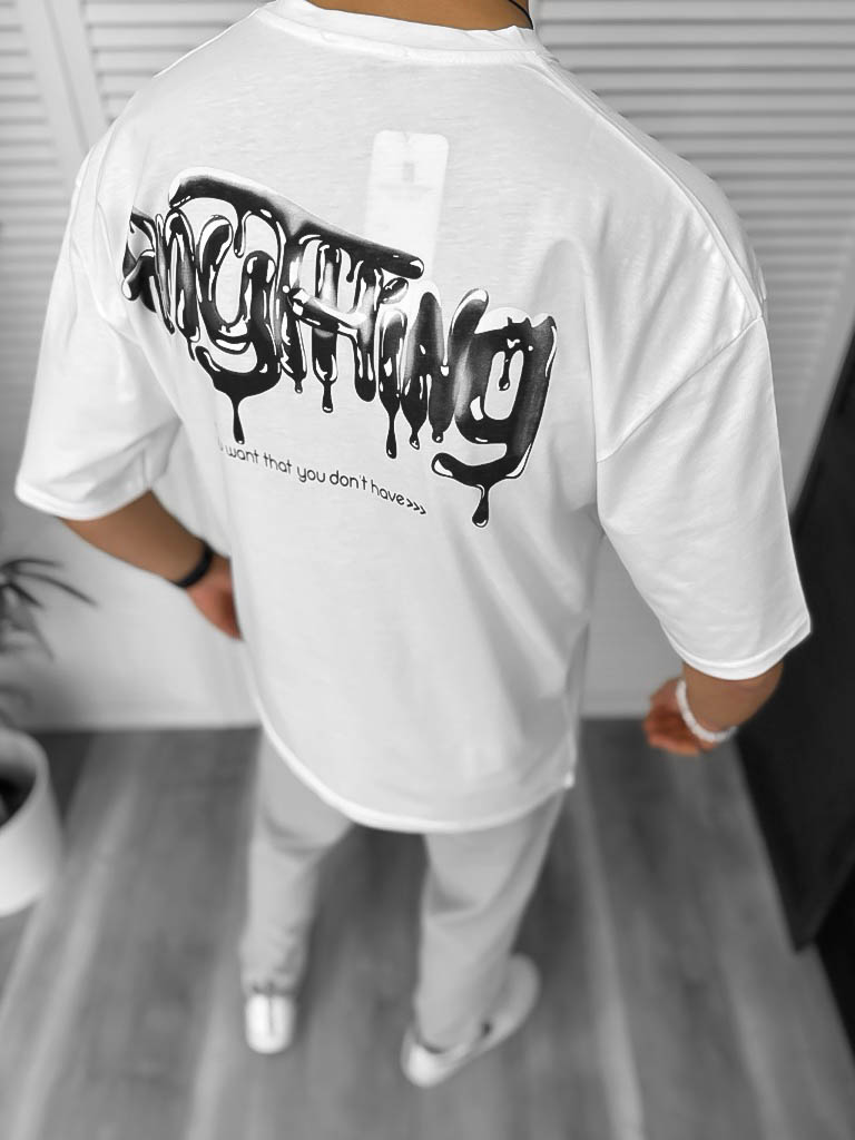 Tricou Barbati Alb Oversize cu Imprimeu