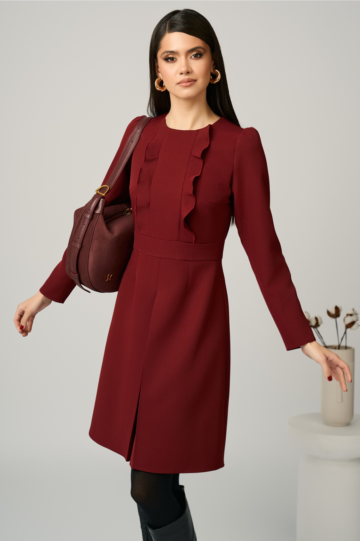 Rochie Office Eleganta Bordo din Stofă