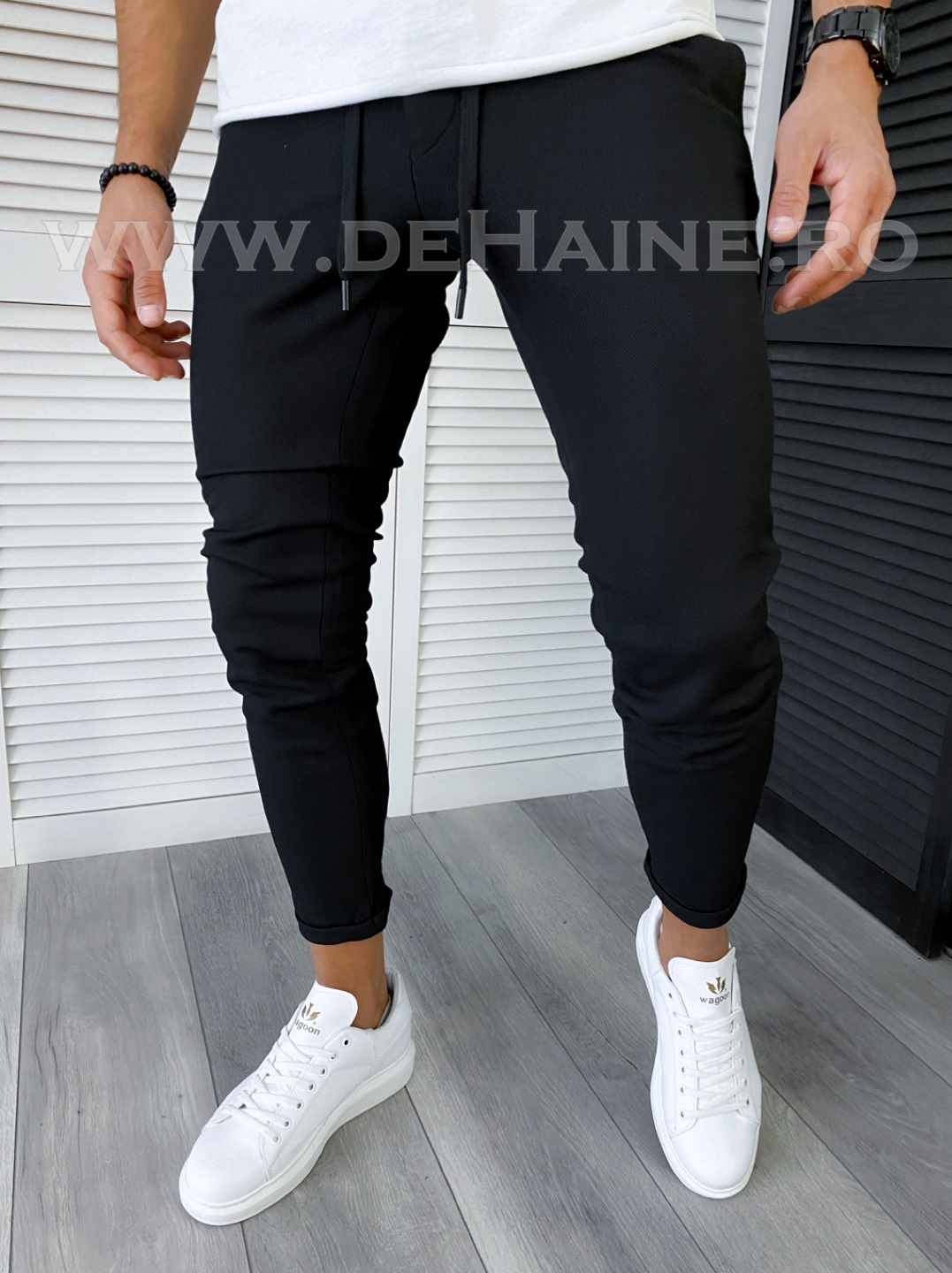 Pantaloni Barbati Casual Negri din Bumbac