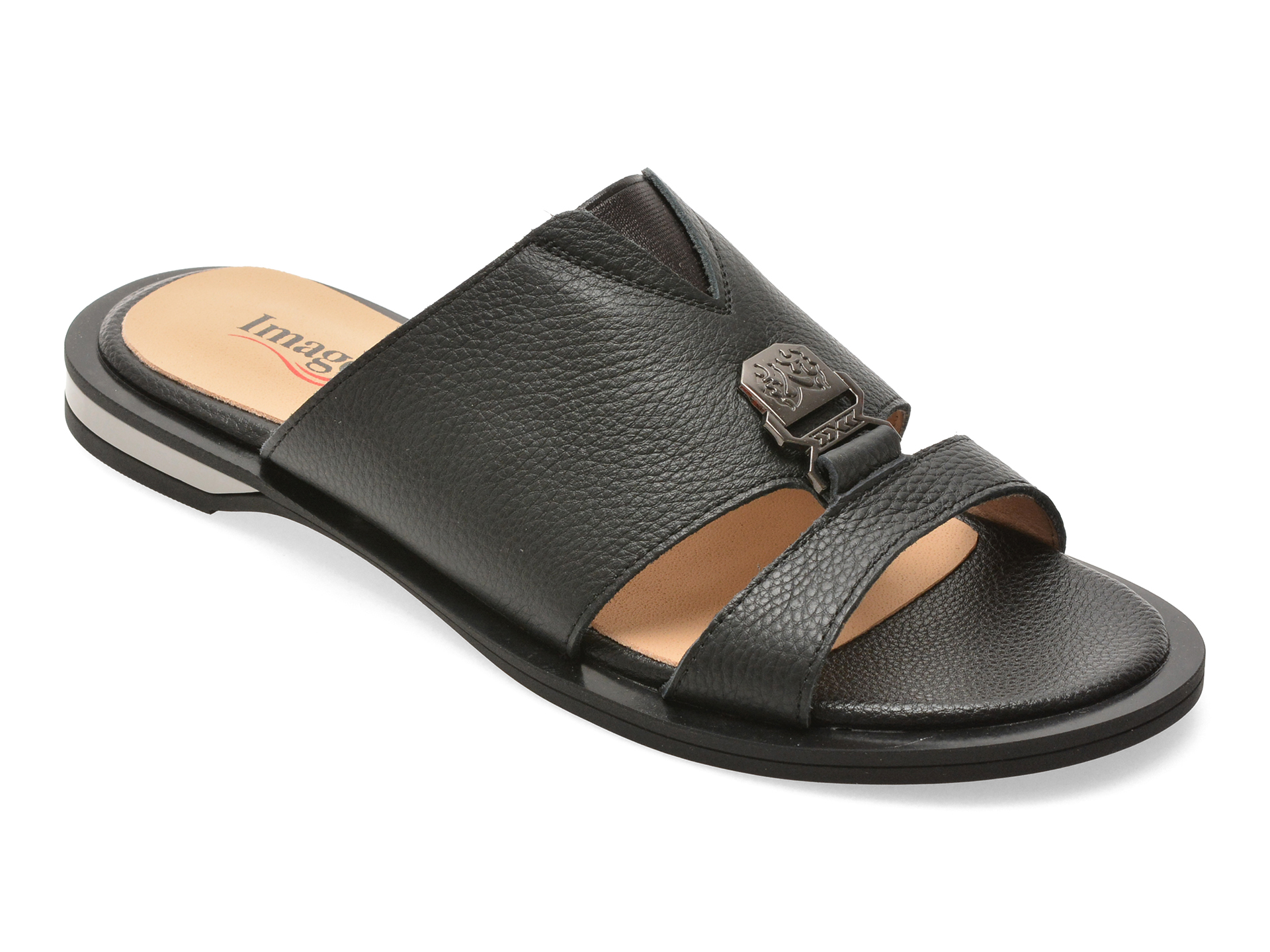 Papuci IMAGE Negri din Piele Naturală - Confort 5S079