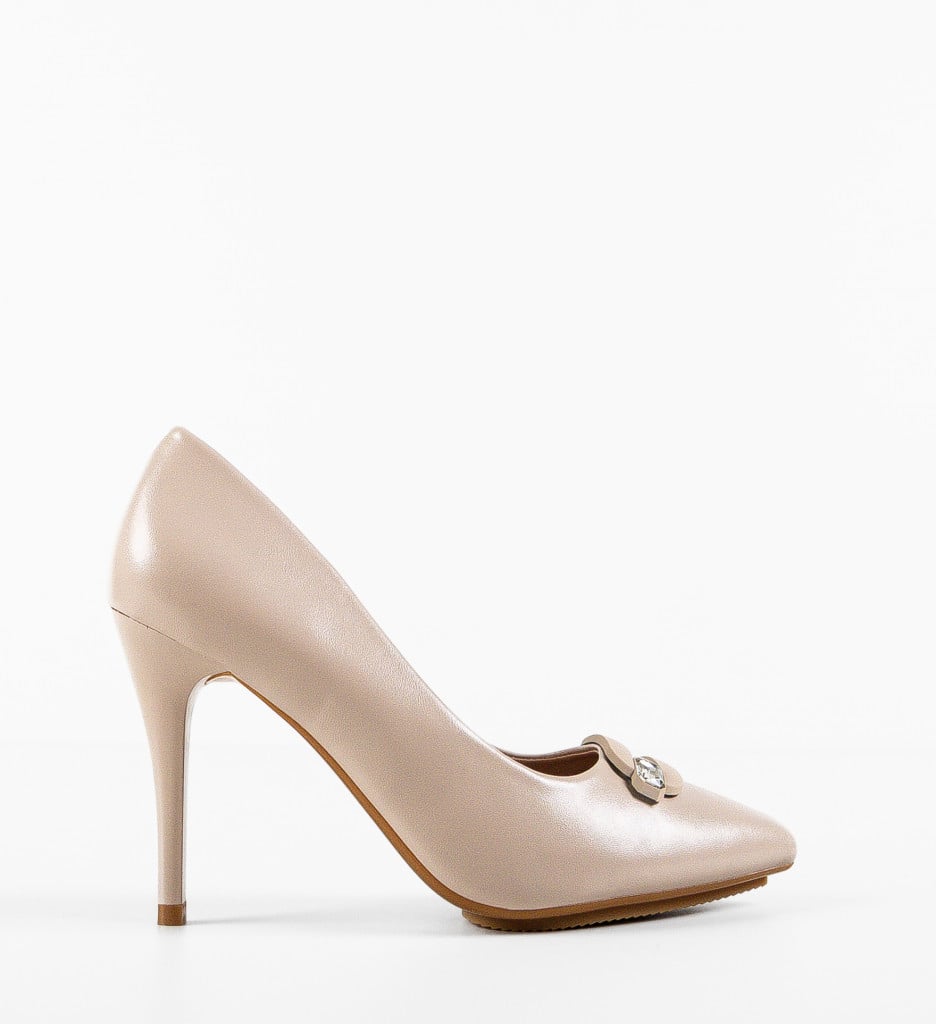 Pantofi Maliro Bej Eleganți cu Toc - imagine 5
