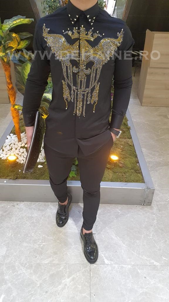 Cămașă Bărbați Neagră Slim Fit - Bumbac Premium