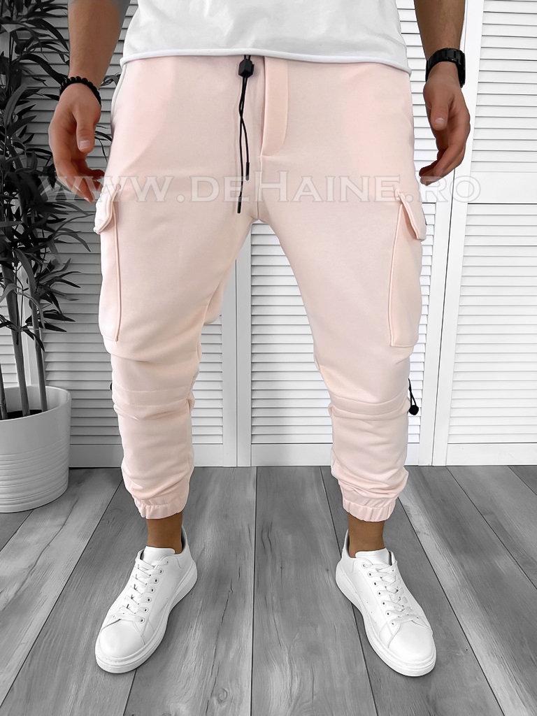 Pantaloni trening roz pudra conici K020