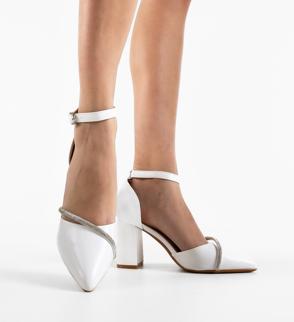 Pantofi Dama Albi cu Toc Eleganți - imagine 2