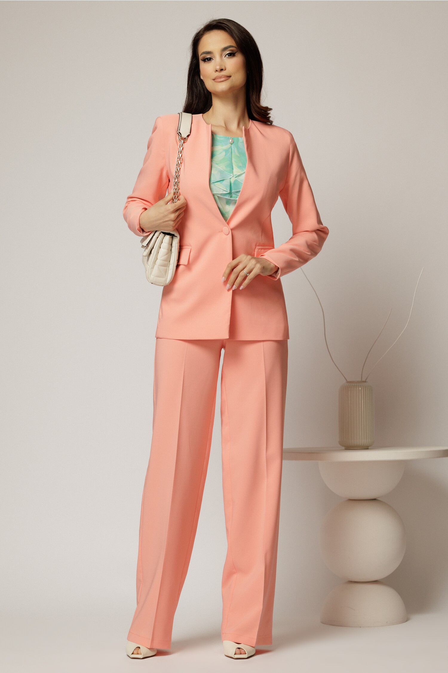Compleu DY Fashion Roz Salmon Sacou si Pantalon