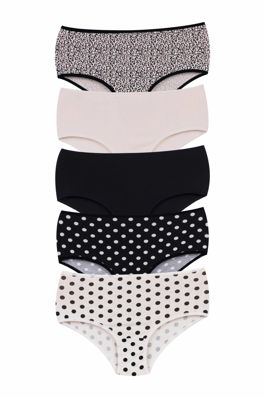 Set 5 Chiloți Dama Picadili Bumbac Crem/Negru