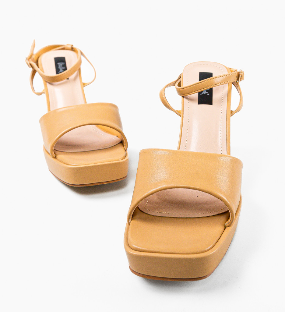 Sandale Dama cu Toc Flaviana Camel - Elegante - imagine 5