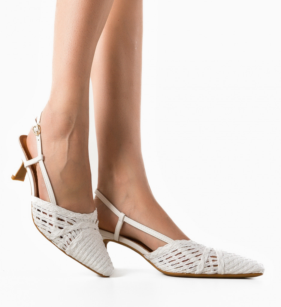 Pantofi cu toc Alexandrit Albi - Eleganță și Stil - imagine 2