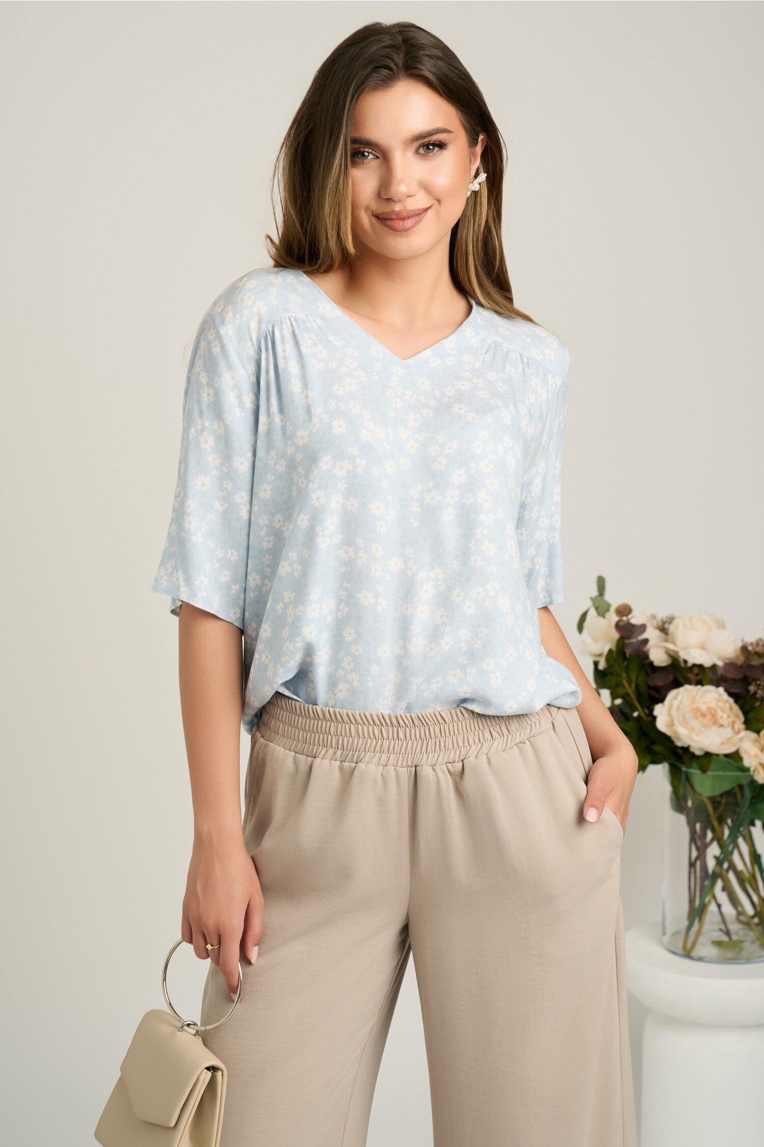 Bluza Viscosă Florală Lejeră