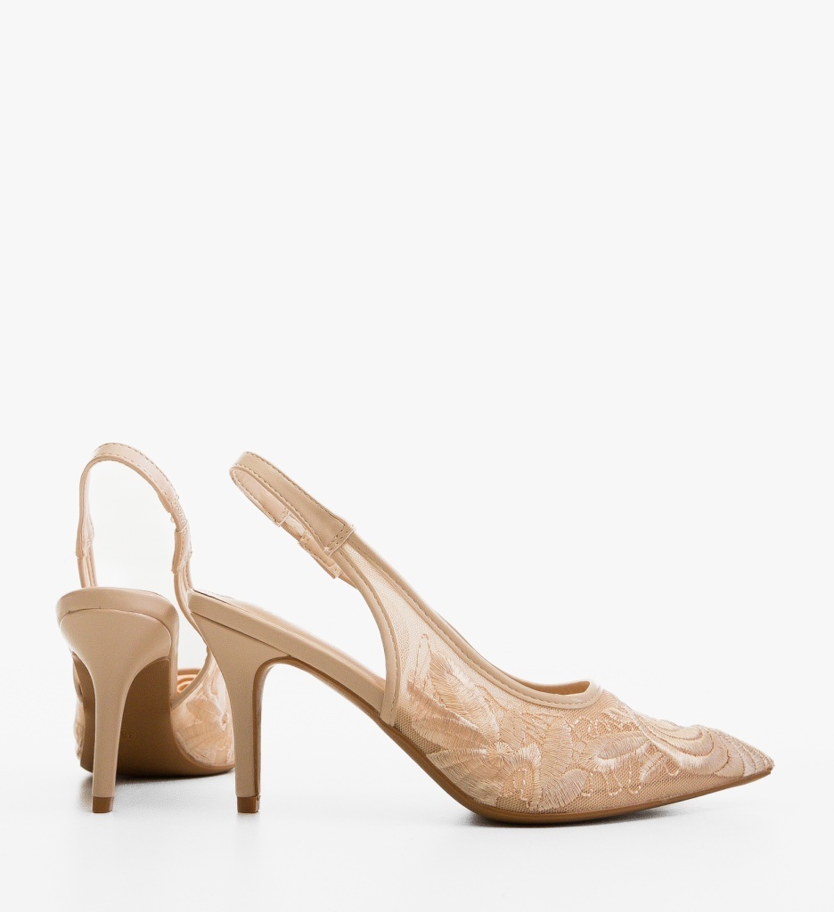 Pantofi Dama Bej Eleganți cu Toc - imagine 4