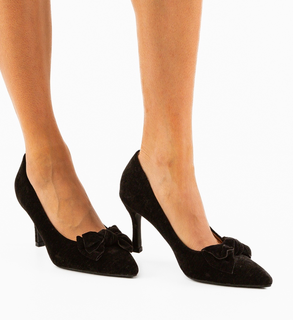 Pantofi Dama Vynel Negri cu Toc Eleganți - imagine 3