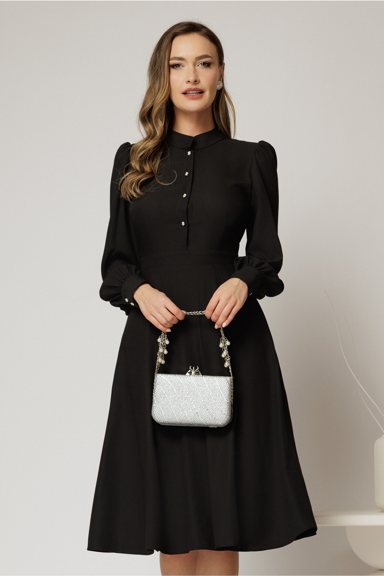 Rochie Neagra Triplu Voal Elegantă DY Fashion