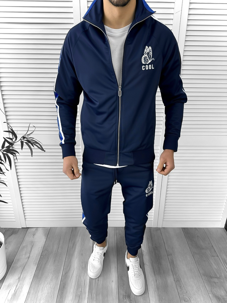 Trening Barbati Slim Fit Bleumarin, Bumbac Premium
