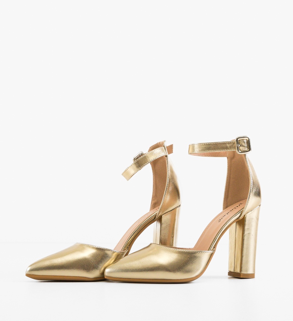 Pantofi Dama Anjali Aurii cu Toc Eleganți - imagine 3