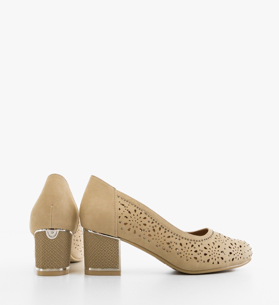 Pantofi Curtis Bej cu Toc Elegant - imagine 2