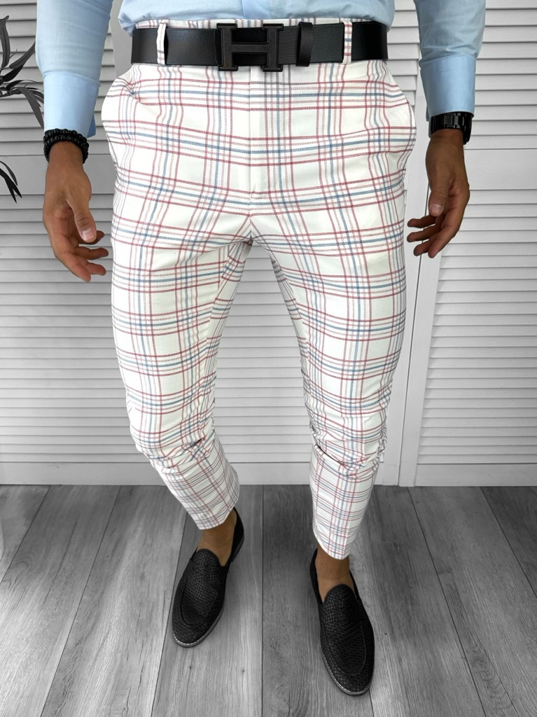 Pantaloni eleganti barbati carouri 100% bumbac