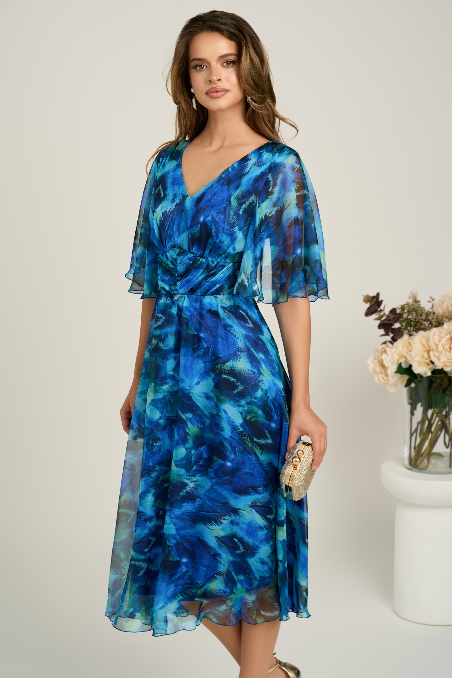 Rochie Albastră Elegantă din Voal | Cununie Civilă